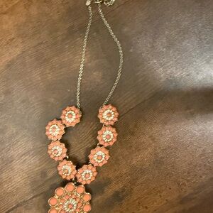 Floral Cluster Statement Necklace - Coral Pink
